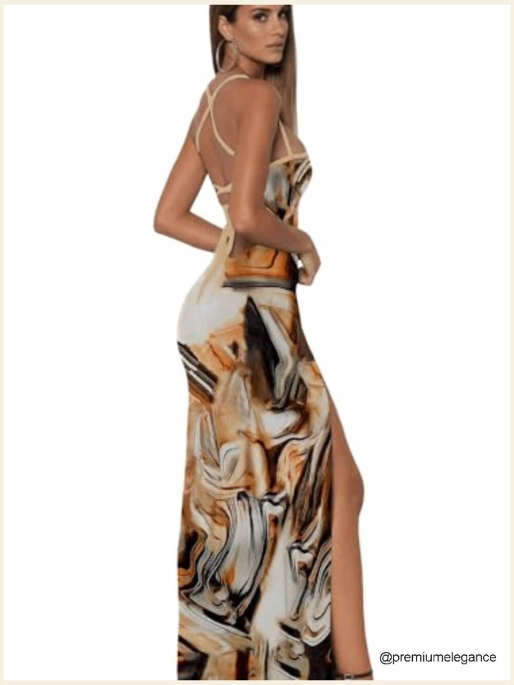 Elegant Bodycon Maxi Gown with Square Neck and High Slit - Picture 2 of 7